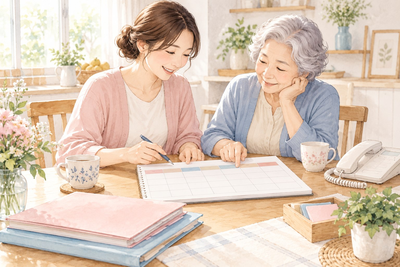 家族と予定を整理して必要な時間を考えるイメージ