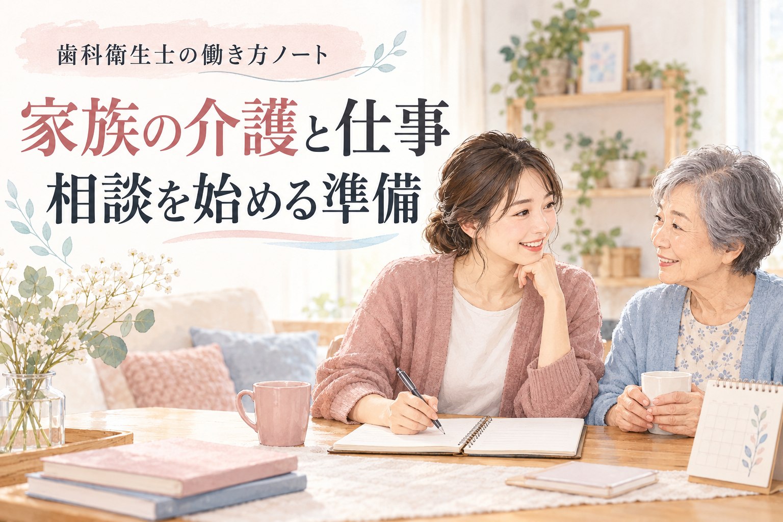 家族の介護と仕事の相談準備をする人のイメージ
