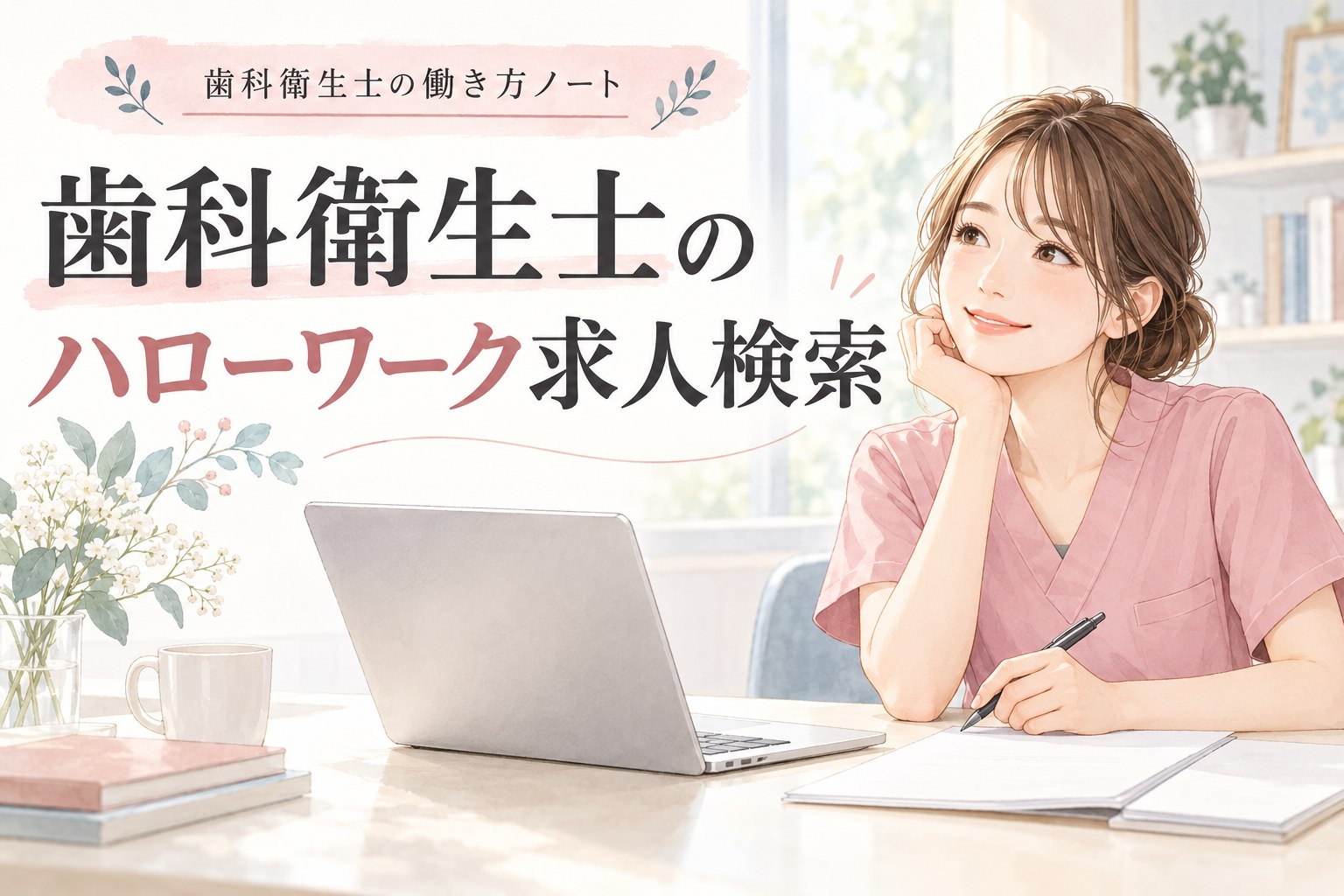 ハローワーク求人検索の準備をする歯科衛生士のイメージ