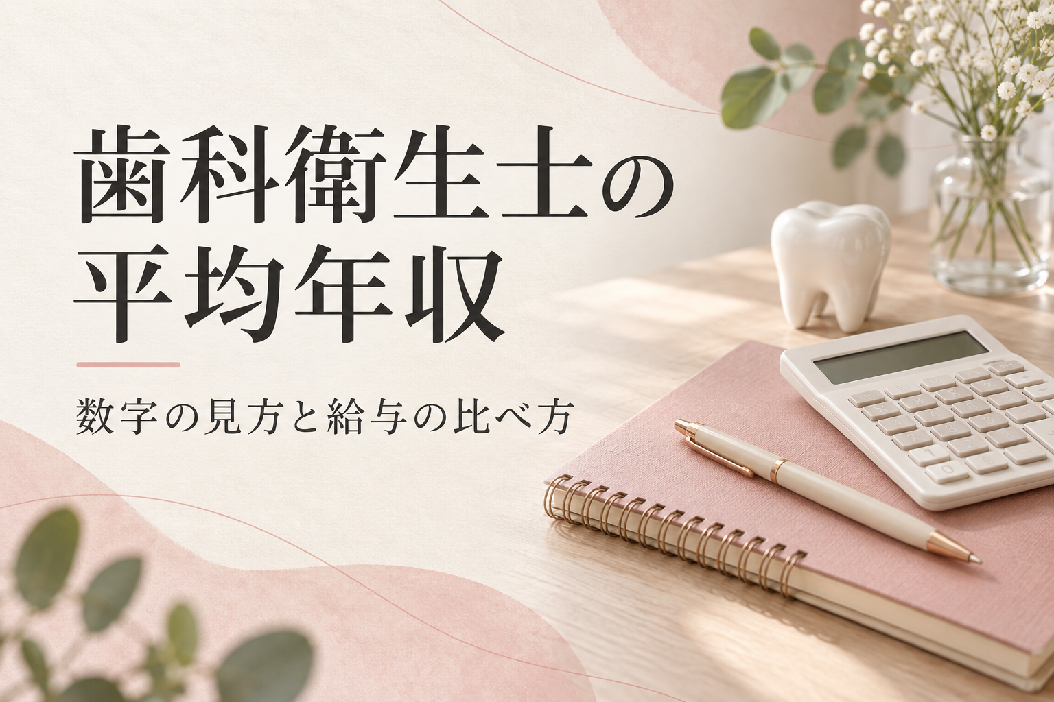 歯科衛生士の平均年収と給与の比べ方を示すタイトル入りイメージ