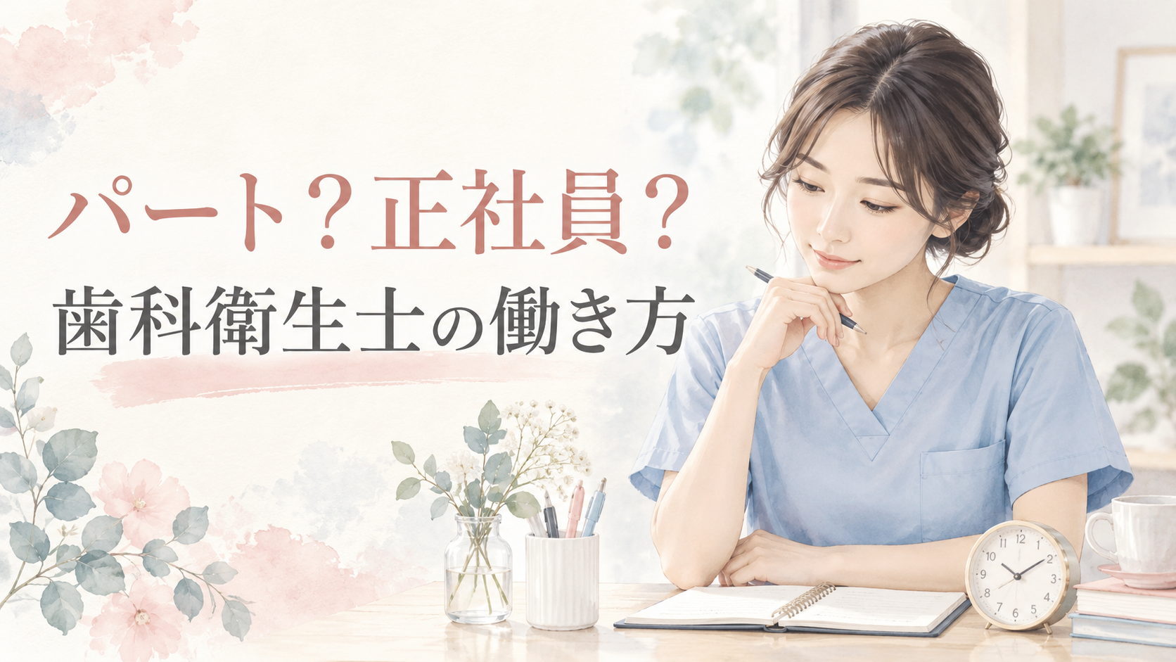 歯科衛生士のパートと正社員｜自分に合う働き方の選び方をテーマにした歯科衛生士向けのイラスト