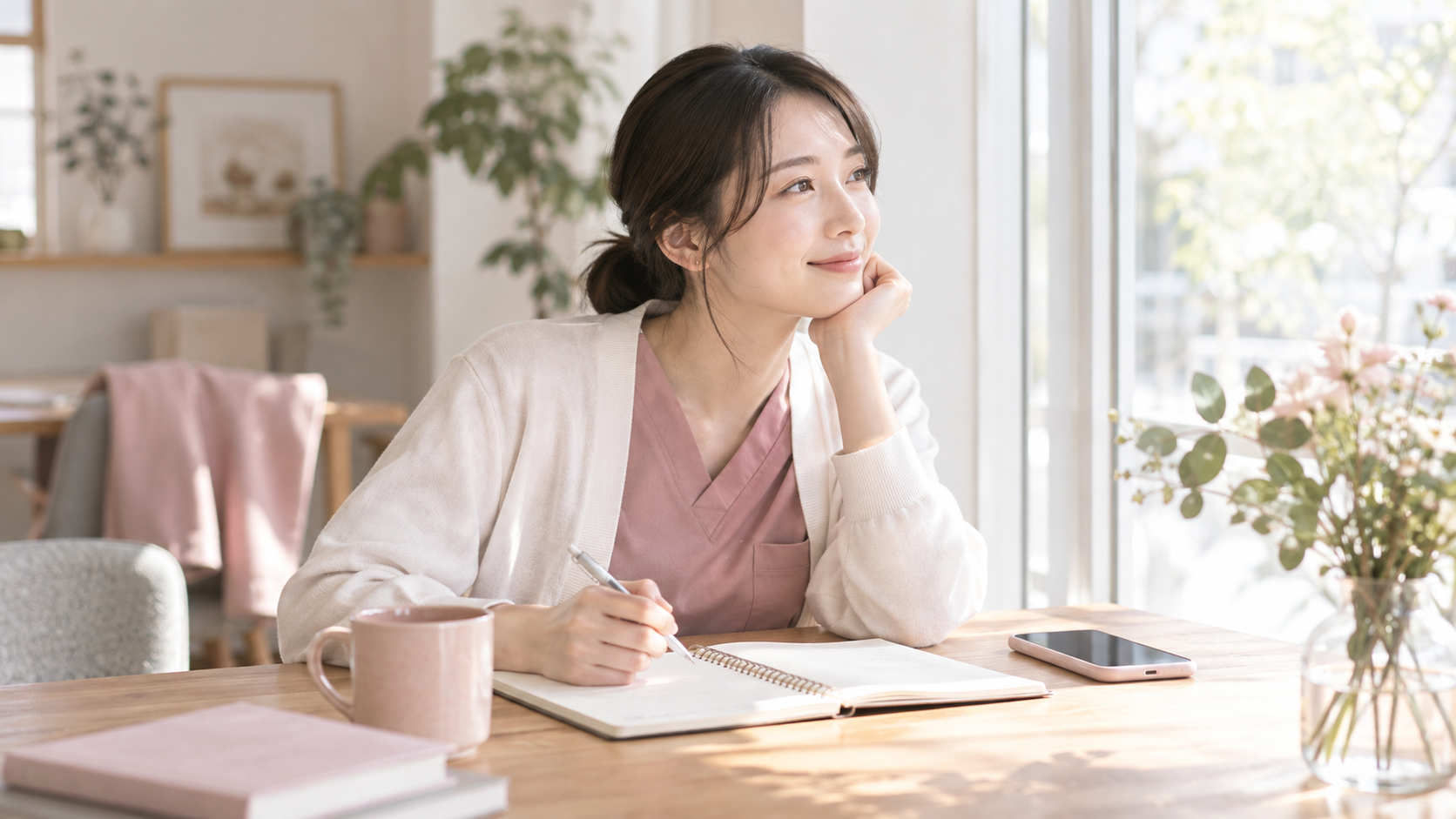 在宅の仕事に応募する前に確認事項をノートへ整理する女性のイメージ